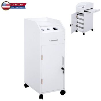 Hassch Professional Salon Storage Cart on Wheels, 4-Tier ABS Trays, Lockable Beauty Trolley Cabinet with Tools Holder, Side Sliding Tray & Casters, Barber Station for Hair Salon Spa