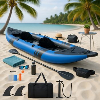 Topcobe Inflatable 2-person Kayak Set with Aluminium Oars and Repair Kit, Inflatable Recreational Kayak, Portable Touring Kayaks, Great for Adults, Kids and Families, Blue