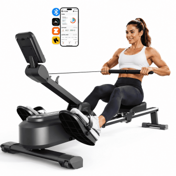 MERACH Magnetic Rowing Machine with 16 Levels, 350 lbs Weight Capacity, Silent Operation, Bluetooth App Support for Full-Body Home Fitness & Weight Loss