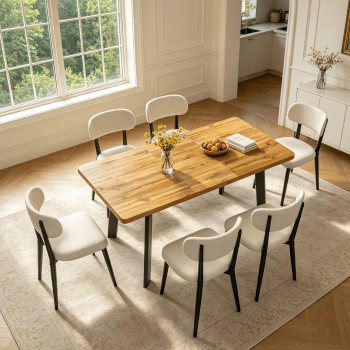 47.4"-63.2" Extendable Dining Table Set for 4-8 People,7 Piece Large Kitchen Table Set with 6 Chairs for Farmhouse, Dining Room,Living Room