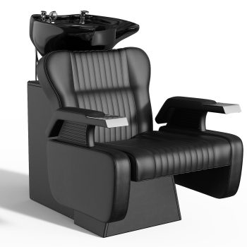 KIGOTY Shampoo Bowl and Chair Set,Tilting Ceramic Sink with Neck Rest, Barber Backwash Chair for Salon,Hair Washing Station for Barbershop,Black
