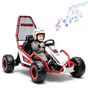 Akaber Kids Electric Go Kart for Aged 6+, 24V Drift Kart Dual 200W Motors, Ride on Toy with Bluetooth Music and LED Lights, Metal Frame
