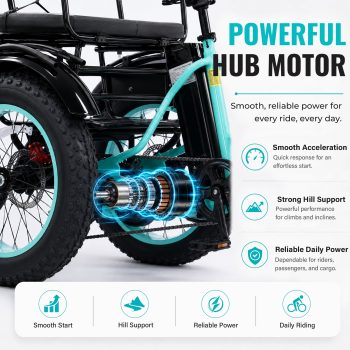 EASINGO Two Seater Folding Electric Trike for Adults,750W Motor, 48V15AH Battery, 85% Pre-Assembled, 3-Wheel E-Bike with Two Baskets, Blue, UL2849