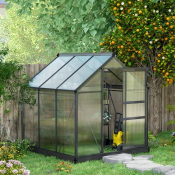 Outsunny 6.2' x 6.2' x 6.6' Polycarbonate Greenhouse, Heavy Duty Outdoor Aluminum Walk-in Green House Kit with Vent & Door for Backyard Garden