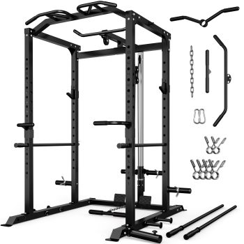 MITONOS 2000LBS Power Cage, Multi‑Function Squat Power Rack with LAT Pulldown, Pull‑Up Bar & Cable Pulley System for Home Gym