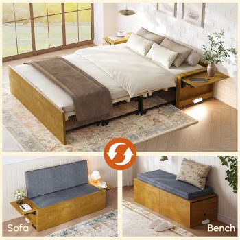 Full Murphy Bed with Mattress,Full Size Cabinet Bed with Folding Nightstand and Charging Station & LED Light,Multifunctional Space-Saving Wall Bed for Bedroom, Guest Room,Office