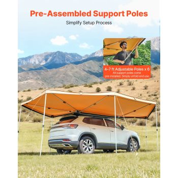 KFFKFF 270° Vehicle Awning, 133 sq.ft Driver Side Car Shelter, Waterproof UV50+ Side Awning with Carry Bag, All-Weather Freestanding Overland Shelter for SUV, Van, Truck, and Camping
