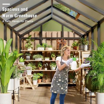 Heavy-Duty Walk-In Greenhouse 6x10 FT - Aluminum Frame, Polycarbonate Panels, Adjustable Roof Vent, Lockable Sliding Door - Outdoor Garden, Patio, Backyard