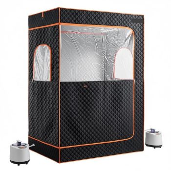 2 Person Portable Steam Sauna Tent with Steamer, Remote, 2 Foldable Chairs, Essential Oil Boxes, Stainless Steel Frame, Black