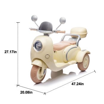 12V Two motors Kids Ride On Level Up Two-seater Electric Motorcycle,Three-wheel Toy w/Music,Bluetooth,USB,Backseat flip adult seat,Portable Storage Hooks&Oversized Trunk,LED Headlight For Kids 3-6