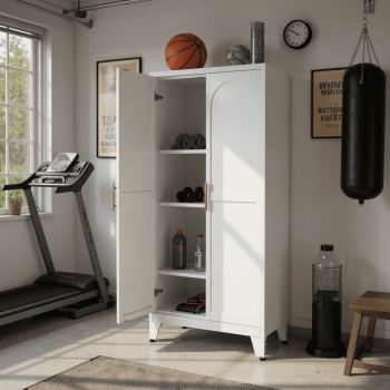 Homy Casa 71" Tall Garage Storage Cabinet with Adjustable Shelves, Heavy Duty Utility Organizer White