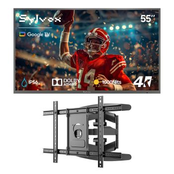 SYLVOX 55" Outdoor TV with Wall Mount, 4K UHD Google TV for Partial Sun Outside 1000nit Brightness, IP55 Weatherproof, Dolby Atmos, Voice Remote (Deck Pro 3.0)