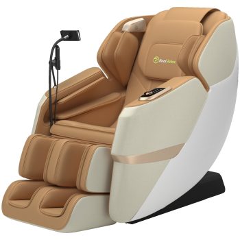 Real Relax 3D Massage Chair, Full Body Zero Gravity Recliner with SL Track, Yoga Stretching, Foot Rollers, Bluetooth, Heating, & Khaki
