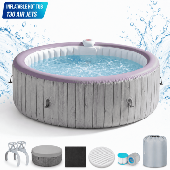 6-8 Person Portable Hot Tub, 82in Inflatable Home Spa Tub with Cup Holders, 4 Filters, 130 Massage Jets, Patio Hot Tub with Storage Bag Lockable Cover Floor Mat, Max 104℉