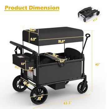 Reasea 4-Seat Kids Stroller Wagon, Foldable Outdoor Utility Wagon with Side Entry, 5-Point Safety Harness, Adjustable Push Pull Handle & Removable Canopy