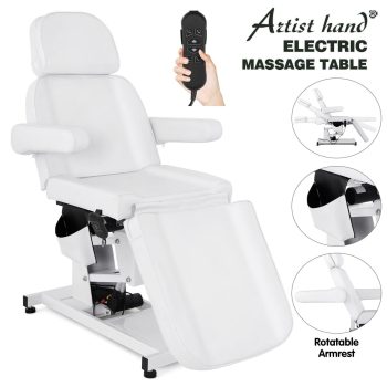 Artist Hand 3 Motor Electrical White Facial Bed Massage Table for Esthetician 110V Beauty Bed Medical Aesthetic Tattoo Chair with Rotatable Armrests