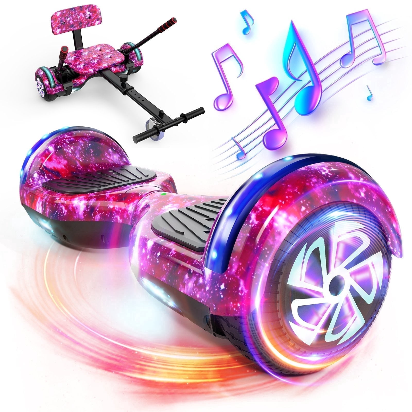 SISIGAD Hoverboard Go Kart with Bluetooth and Lights, 36V/2AH, 6.5" Hover Board with Seat, 300W Dual Motor, 6-10mph Max Speed Electric Scooter for 6-14 Years, SGS