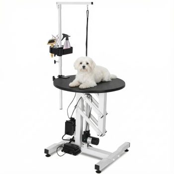 Accreate Electric Hydraulic Lift Dog Grooming Table 24 Inch Rotating Desktop, Overhead Arm, Foot Remote, Tool Organizer, 250 lbs Capacity Professional Pet Bathing Accessory