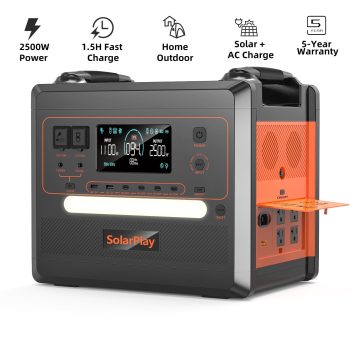 SolarPlay 2500W(Peack 4800W) Portable Power Station 2304Wh LiFePO4 Solar Generator Fast Charging for Home Backup Outdoor Camping