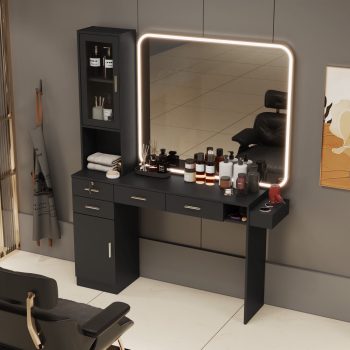 Advwin Barber Station Wall Mount Salon Stations, Beauty Salon Spa Equipment, Standing Hair Styling Furniture with Hair Dryer Holders Drawers Shelves Storage Cabinet, (Mirror Not Included)