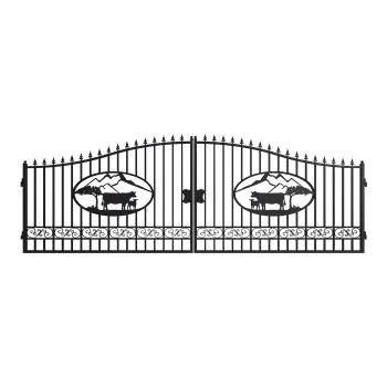 DuraYu 20 x 8 FT Steel Driveway Gate, Dual-Swing Ox Gate for Farm & Ranch, Black