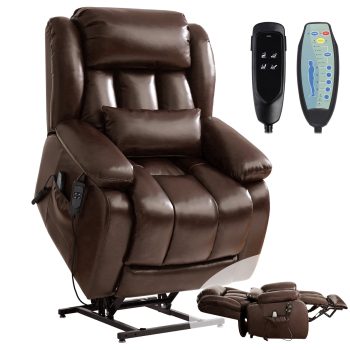 Dual Motor Power Lift Recliner Chair for Elderly, Infinite Position Lay Flat Lift Chair with Heat and Massage, Extended Footrest, USB Ports, Lumbar Pillow, Cup Holders