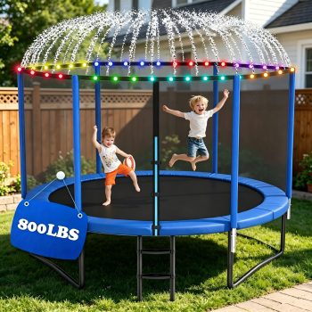 Cochan 8FT Trampoline with Net for 2-3 Kids, Heavy Duty Outdoor Trampoline with Sprinkler and Lights, Enclosure, Ladder, 800LBS Weight Capacity, Birthday Gift, Easy Assembly