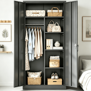 SOLAURA Metal Armoire Wardrobe Closet with Hanging Rod and Locking Door, 71" H x 32" W x 16" D Storage Cabinet with Adjustable Shelves, Freestanding Closet Cabinet for Garage, Home, Office, Black