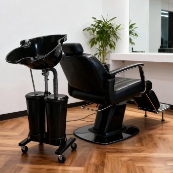 RJFKSN Portable Shampoo Bowl with Wheels, Height Adjustable Deep Salon Sink for Mobile Barber and Hair Styling, Black