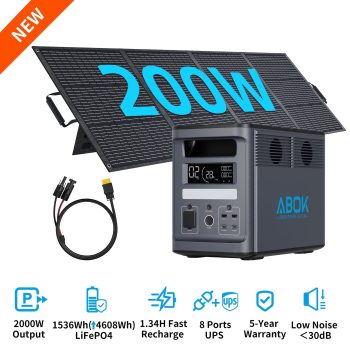 ABOK Ark2000 200W Solar Kit – 2000W 1536Wh Power Station with 200W Panel for Camping & RV Off-Grid