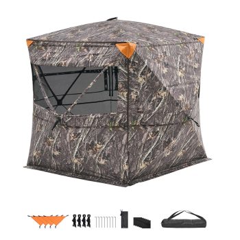 KFFKFF Hunting Blind for 4-5 People, See-Through Ground Shelter with Carrying Bag, 360-Degree Portable Camouflage Tent, Durable Concealed Design with Quiet Zipper Door and Windows, Ideal for Turkey