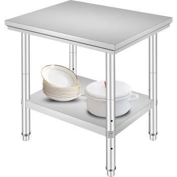 KFFKFF Stainless Steel Table Prep & Work Table 24" x 30" x 31", Can Bear Up to 700 lbs, Heavy Duty Commercial Worktables with Undershelf and 3 Height Settings for Commercial Kitchen, Garage