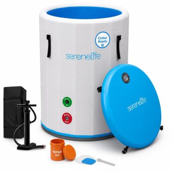 SereneLife Inflatable Cold Plunge Tub Ice Bath, 85 Gal One Person Ice Bath Tub with Lid, Drop Stitch PVC, Double Layer Seals, Heavy Duty Cold Plunge for Athletes