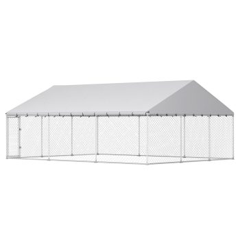 Heavy Duty Dog Kennel Outdoor with Roof - 20x15x8ft Chain Link Dog Run - Waterproof Dog Playpen for Yard - Large Dog Kennel with Secure Latches