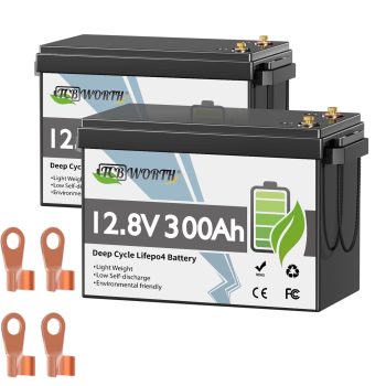 2PACK 12V 300Ah LiFePO4 Lithium Battery,TCBWORTH for RV,Solar,Marine,Caming,Home Energy Storage,off Grid,Built in 200A BMS,15000+ Deep Cycles