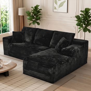 AISWORD 107.5" Corduroy Modular Sectional Sofa with Chaise, Compressed Couch