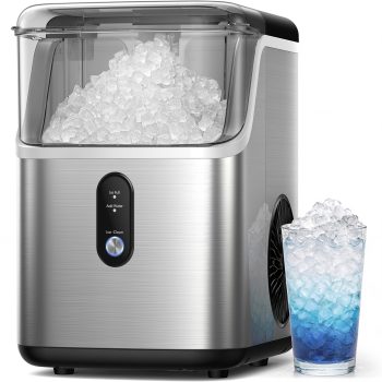 Goosiay 33lb Nugget Ice Maker Portable Countertop, Pebble Crushed Soft Chewable Ice Maker Machine, Stainless Steel