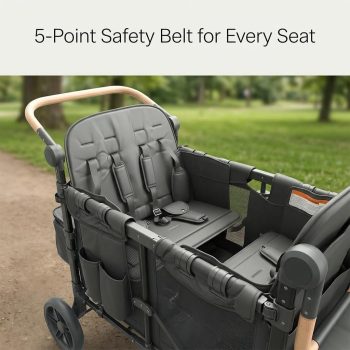 4 Seater Wagon Stroller for Kids, Collapsible Wagon Stroller with Removable Canopy, Foldable Stroller Wagon with Seat and Storage Pocket for Baby Toddlers