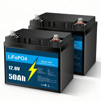 2 Pack 12V 50Ah LiFePO4 Lithium Battery with Smart BMS for RV, Solar, Trolling Motor