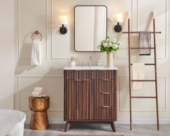 Keywhat 30" Bathroom Vanity with Ceramic Sink, 3 Luxurious Artistic Drawers, Adjustable Shelf, Soft Closing Door, Modern Freestanding Vanity Wooden, Dark Walnut