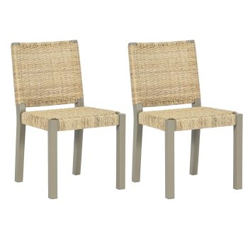 JUYG Set of 2 Dining Chairs, Champagne Finish, Rattan Backrest, Indoor/Outdoor