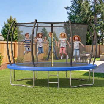 Gardwin Outdoor Trampoline 10FT/12FT/14FT Round Jumping Trampoline with Enclosure Net and Ladder,Recreational Backyard Trampolines Anti-Rust for Kids Birthday Gift