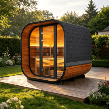 6 Person Outdoor Square Sauna, Premium Thermo Spruce Wood with Tinted Glass Door