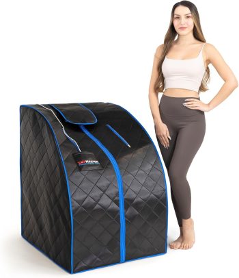 Compact Home Sauna Kit, Foldable Chair, 1050W Energy-Efficient Heater, Zipped Access, Wired Controller, Up to 140°F, Black