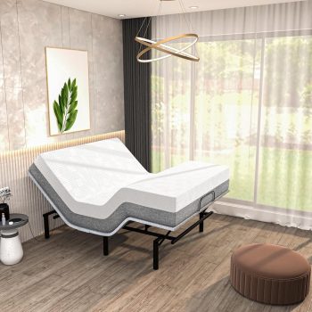 Renanim Serenityflex Adjustable Bed Frame with 14" Mattress Included Electric Massage - USB, Under Bed Light, Luxury Cooling Gel Memory Foam Mattress, App Control, Head and Foot Incline Base Twin XL