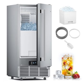 XUTUMM 15" Ice Maker, 85Lbs/24H Under Counter w/ 30Lbs Bin, Built-in/Freestanding, Auto-Clean, Stainless Steel