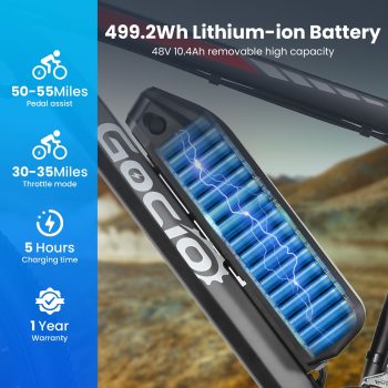 Gocio Electric Bike for Adults, 27.5" E-Mountain Bike, Lockable Suspension Fork, 750W Peak Power Motor, 48V/10.4AH, 19.8 MPH, 21 Speed, UL 2849