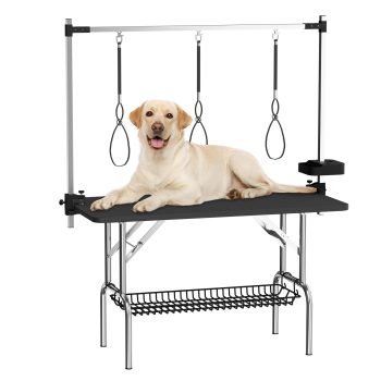 47" Large Dog Grooming Table Stainless Steel Foldable Grooming Table for Dogs at Home Adjustable Height Arms Pet Station with Nooses, Mesh Tray, Tool Organizer