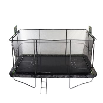 JumpKing 10'x15' Rectangle Trampoline with 2 Powder Coated Basketball Hoops & Breakaway Rim and Ladder- Large Recreational Trampoline for Kids and Adults with Enclosure Net