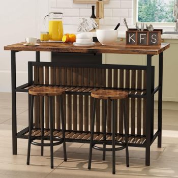 Cvortll Kitchen Island With Seating, Wooden Counter 33"Height Table with Storage Kitchen Table Set for 2